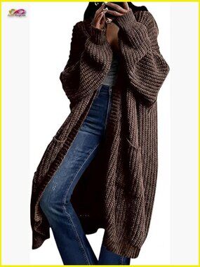 Oversized Long Cardigan Sweater Coat Open Front Knit Duster with Pockets